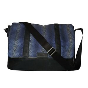 Tallia Mens Messenger Bag Blue Paisley Flap Black Pebbled Satchel Crossbody